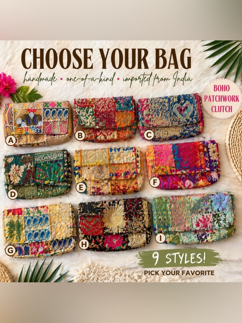Handmade Indian Patchwork Clutch | Choose Your Color Boho Bag NWT